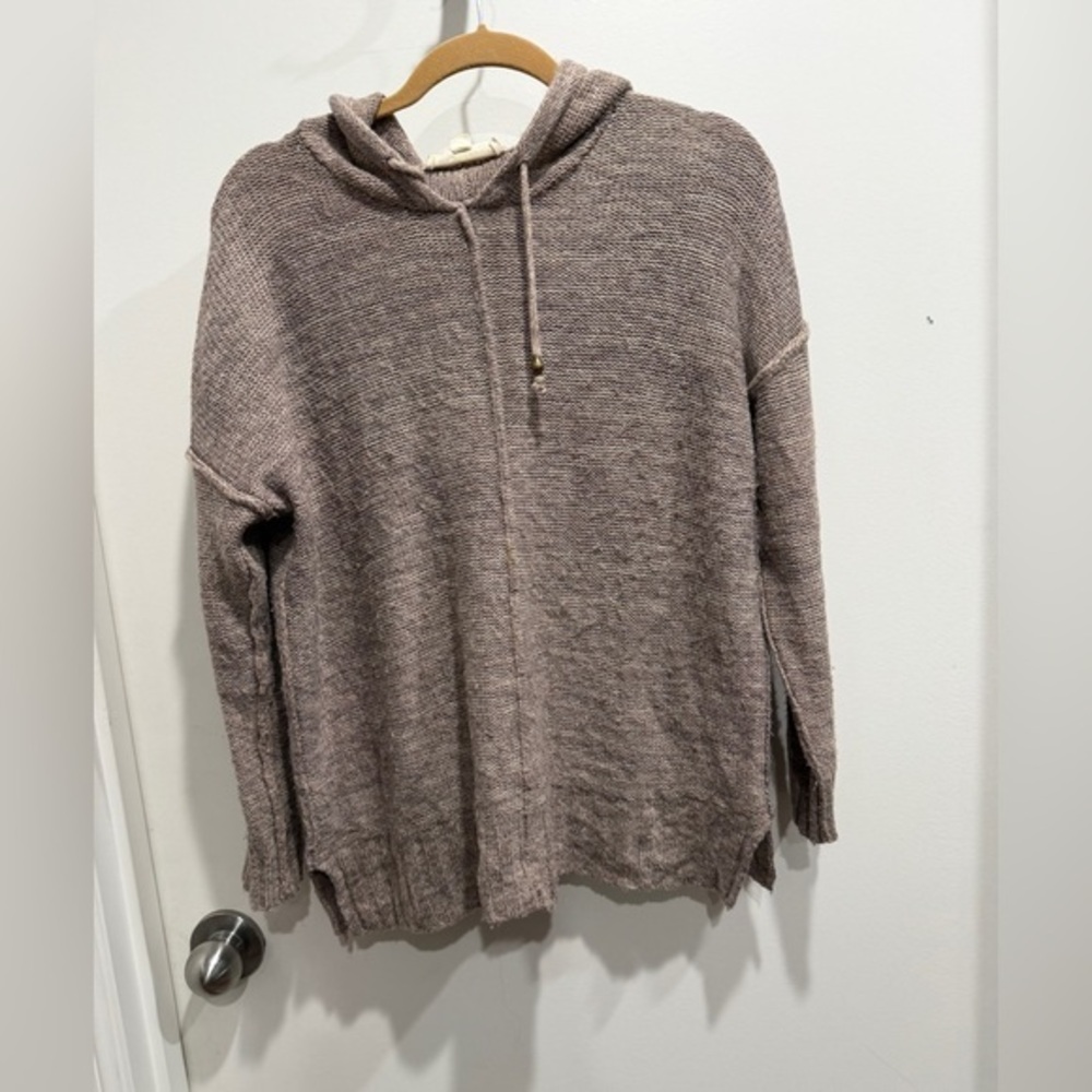 Love Stitch Taupe Knit Hooded Pullover